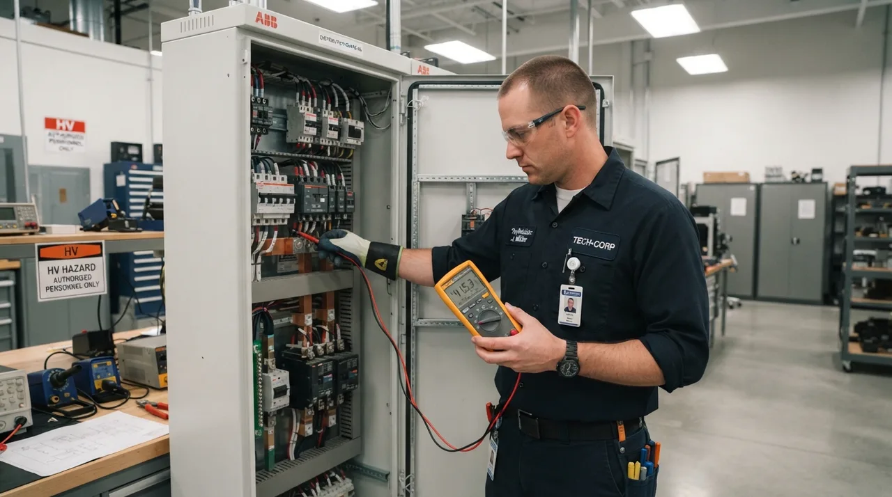 Elektrik tesisatını kontrol eden Yücel Elektronik teknik servis ekibi